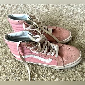 vans sk8 hi prism pink true white canvas / suede skate shoes unisex M 5 W 6.5